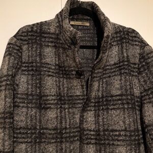 Men's Charcoal and Black Checkered Trench Coat size L